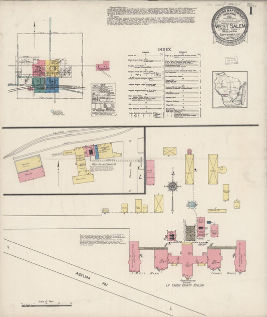 Sanborn Fire Insurance Map from West Salem, La Crosse County, Wisconsin (1922), Sheet #0001 - Historic Sanborn Fire Insurance Map Print, vintage old map wall art, antique decor, genealogy gift, Wisconsin Wisconsin map