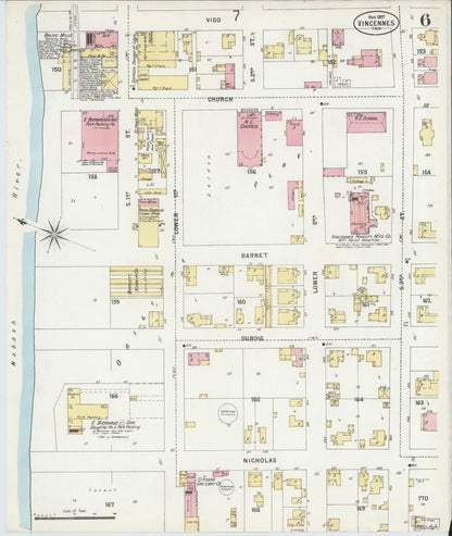 Sanborn Fire Insurance Map from Vincennes, Knox County, Indiana (1897), Sheet #0006 - Historic Sanborn Fire Insurance Map Print, vintage old map wall art, antique decor, genealogy gift, Indiana Indiana map