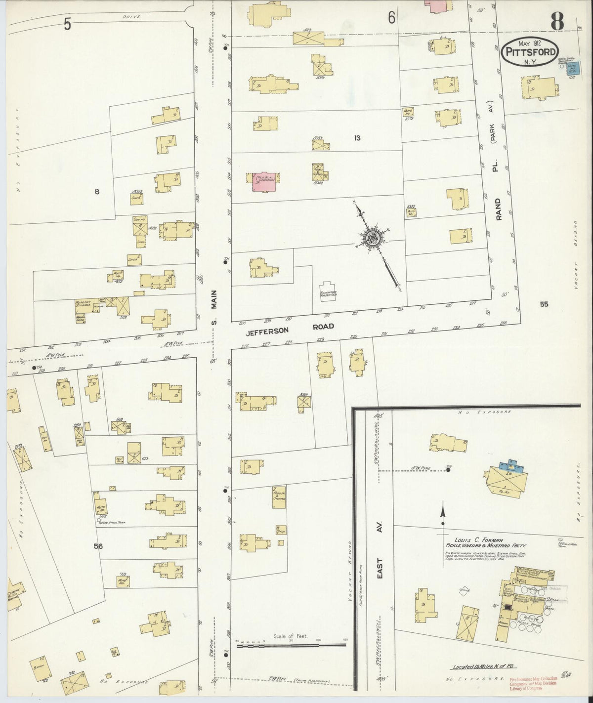Sanborn Fire Insurance Map from Pittsford, Monroe County, New York (1912), Sheet #0008 - Complete Map Set gallery image, historic Sanborn map, vintage wall art, New York New York