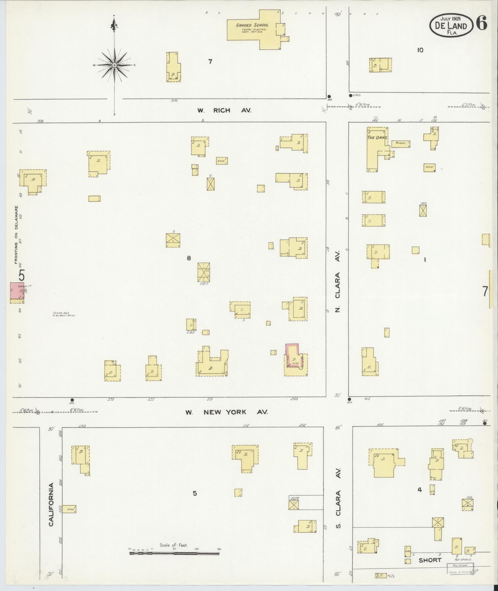 Sanborn Fire Insurance Map from De Land, Volusia County, Florida (1909), Sheet #0006 - Complete Map Set gallery image, historic Sanborn map, vintage wall art, Florida Florida