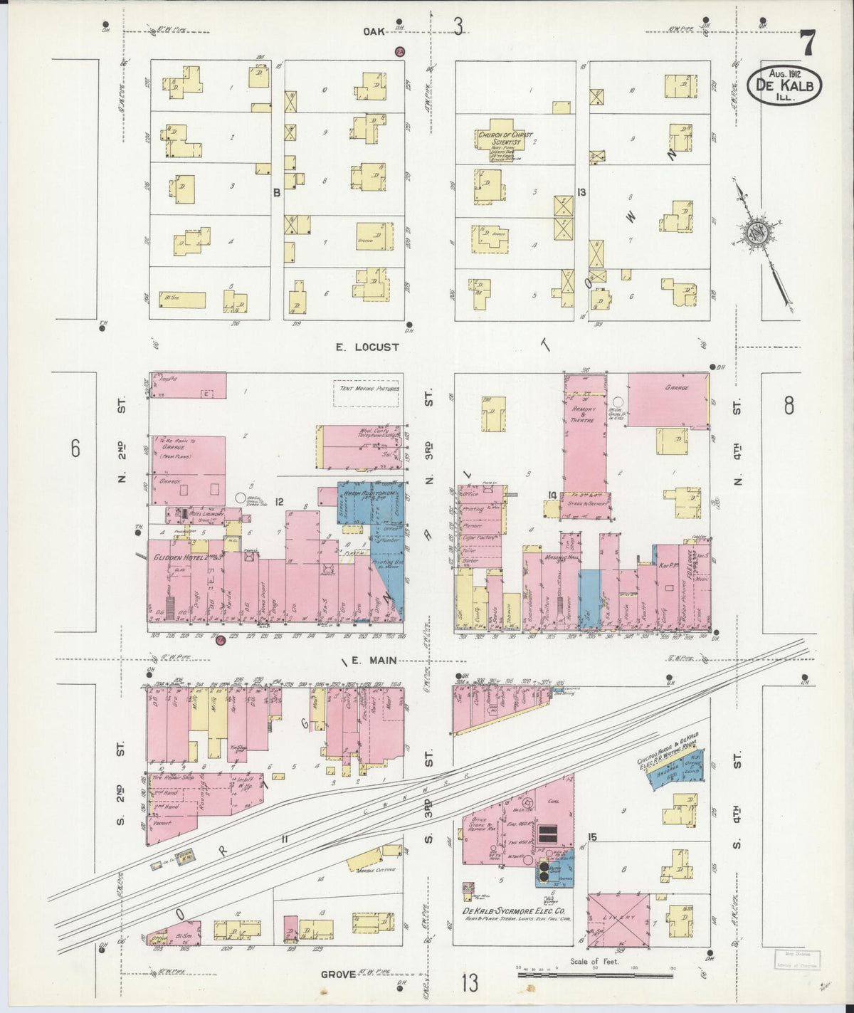 Sanborn Fire Insurance Map from De Kalb, De Kalb County, Illinois (1912), Sheet #0007 - Complete Map Set gallery image, historic Sanborn map, vintage wall art, Illinois Illinois