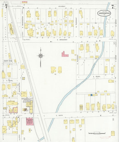 Sanborn Fire Insurance Map from Greenwood, Johnson County, Indiana (1930), Sheet #0007 - Historic Sanborn Fire Insurance Map Print, vintage old map wall art, antique decor, genealogy gift, Indiana Indiana map
