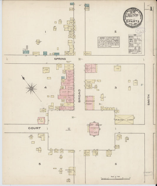 Sanborn Fire Insurance Map from Sparta, Hancock County, Georgia (1884), Sheet #0001 - Historic Sanborn Fire Insurance Map Print, vintage old map wall art, antique decor, genealogy gift, Georgia Georgia map