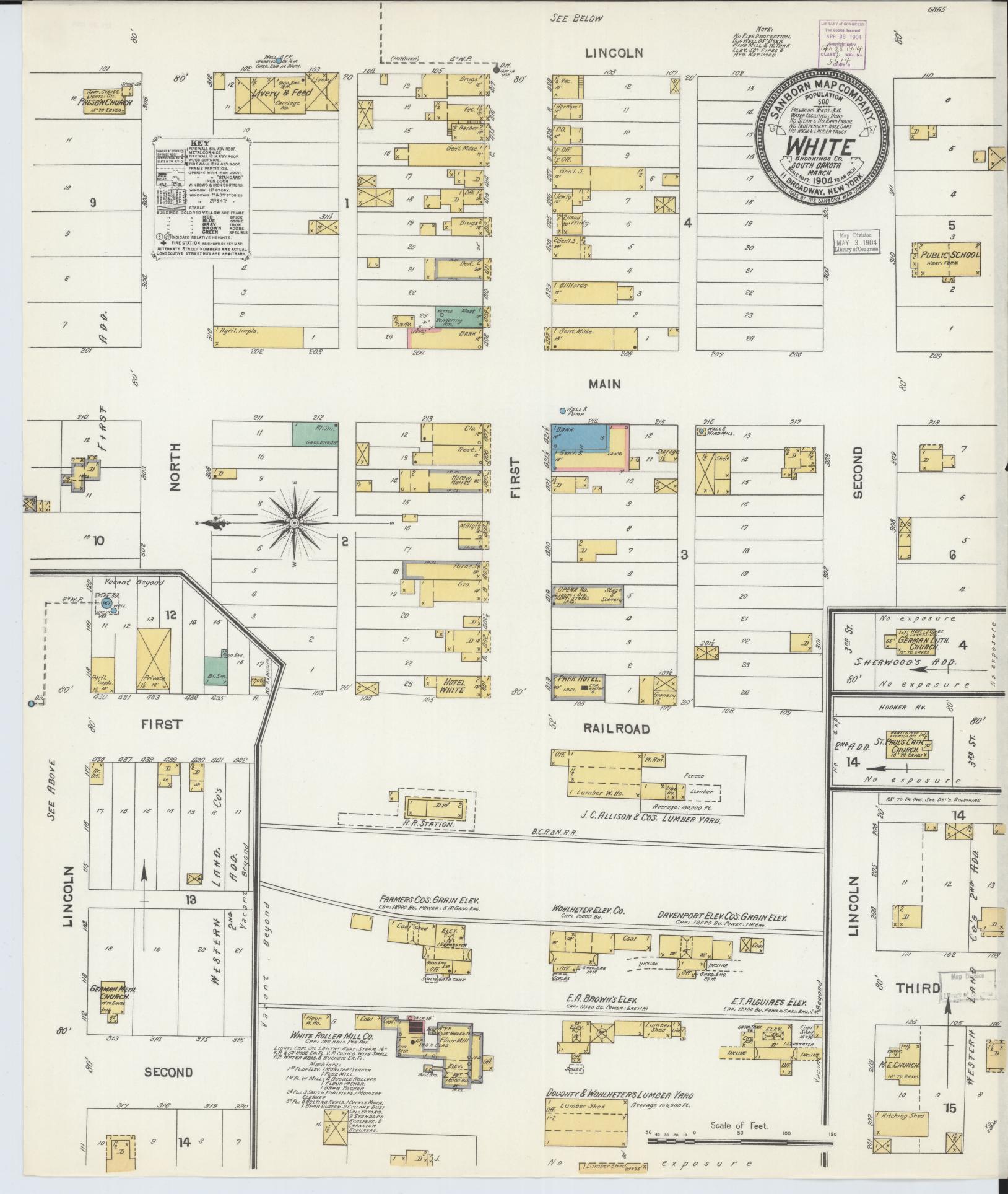 Sanborn Fire Insurance Map from White, Brookings County, South Dakota (1904), Sheet #0001 - Historic Sanborn Fire Insurance Map Print, vintage old map wall art, antique decor, genealogy gift, South Dakota South Dakota map