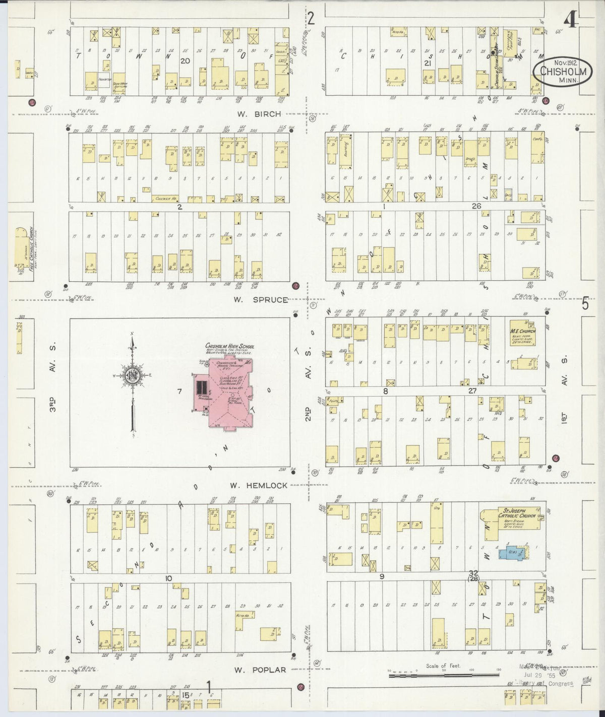 Sanborn Fire Insurance Map from Chisholm, Saint Louis County, Minnesota (1912), Sheet #0004 - Complete Map Set gallery image, historic Sanborn map, vintage wall art, Minnesota Minnesota