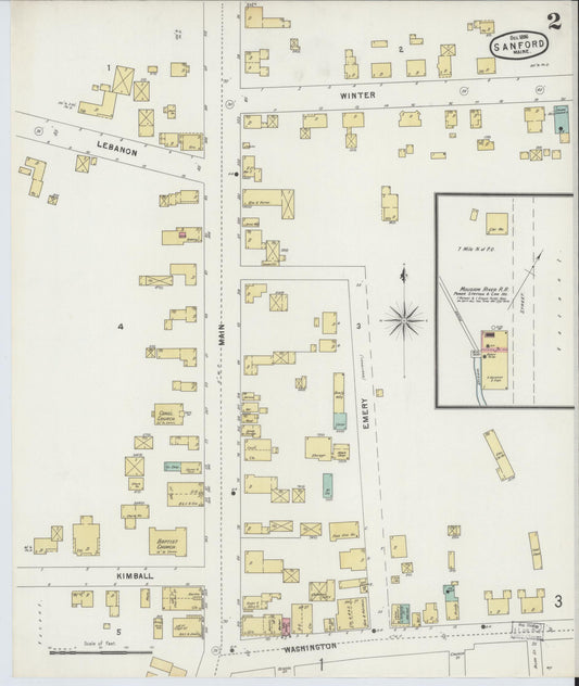 Sanborn Fire Insurance Map from Sanford, York County, Maine (1896), Sheet #0002 - Historic Sanborn Fire Insurance Map Print, vintage old map wall art, antique decor, genealogy gift, Maine Maine map