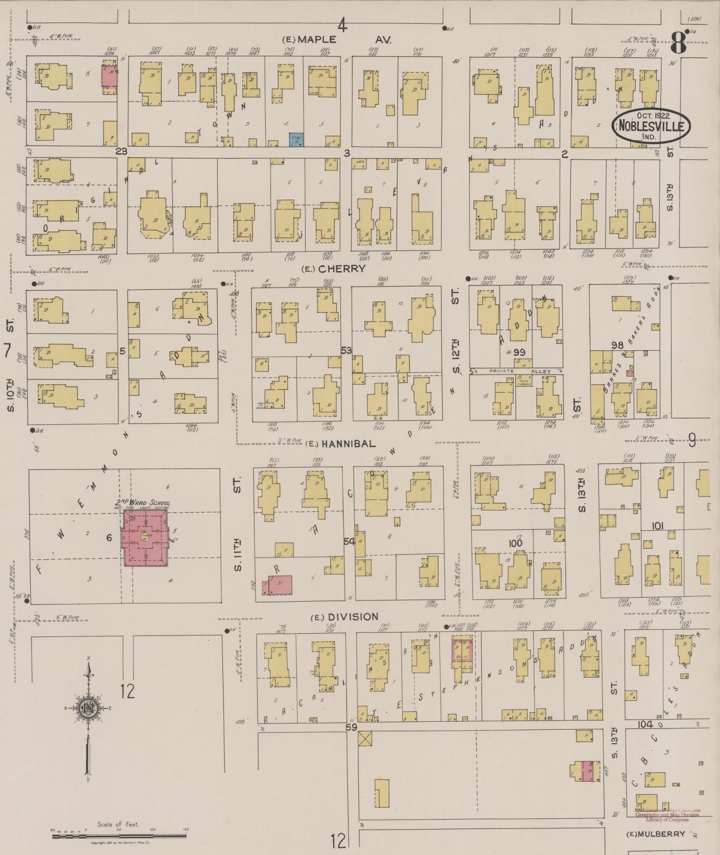Sanborn Fire Insurance Map from Noblesville, Hamilton County, Indiana (1922), Sheet #0008 - Complete Map Set gallery image, historic Sanborn map, vintage wall art, Indiana Indiana