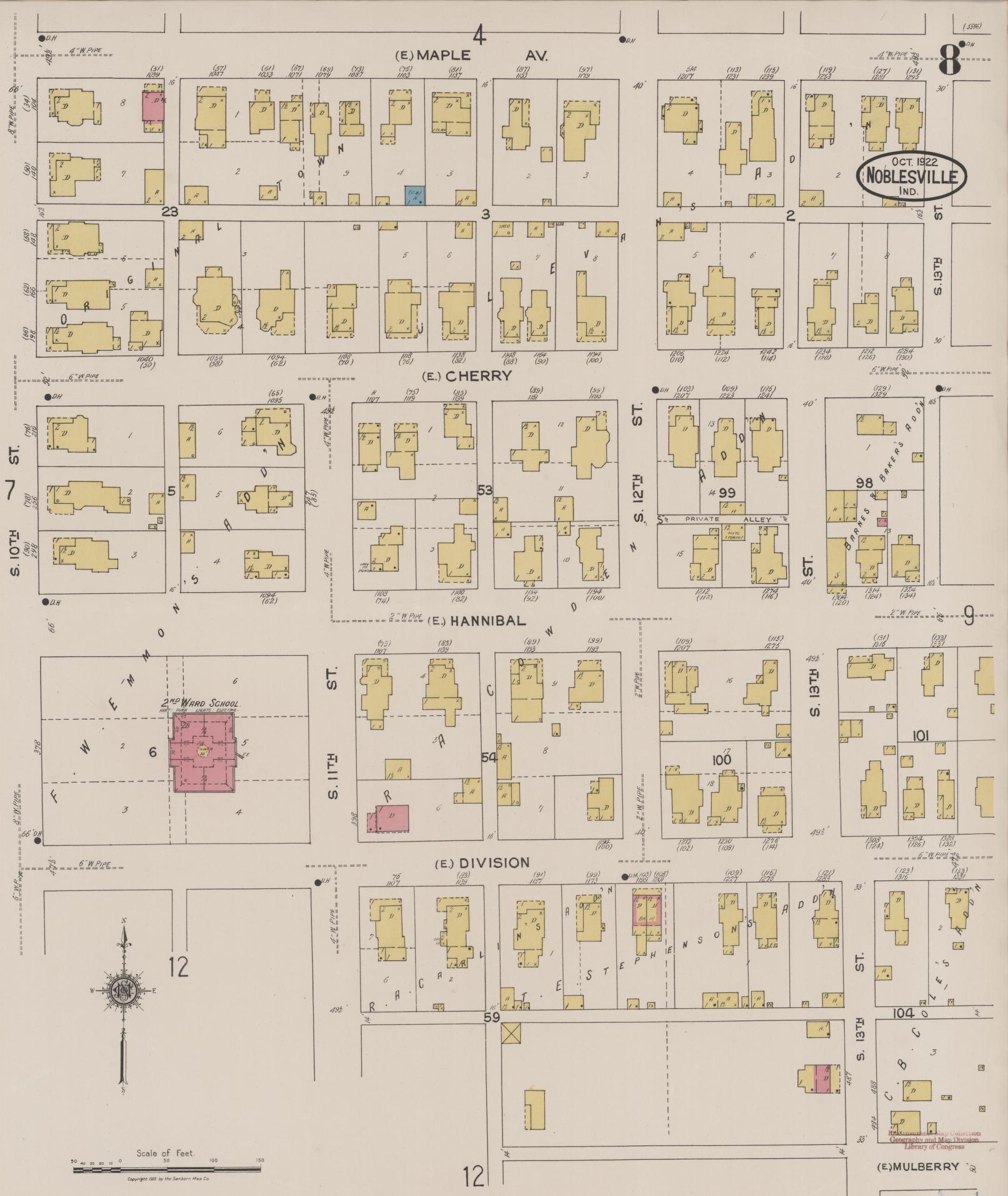 Sanborn Fire Insurance Map from Noblesville, Hamilton County, Indiana (1922), Sheet #0008 - Complete Map Set gallery image, historic Sanborn map, vintage wall art, Indiana Indiana