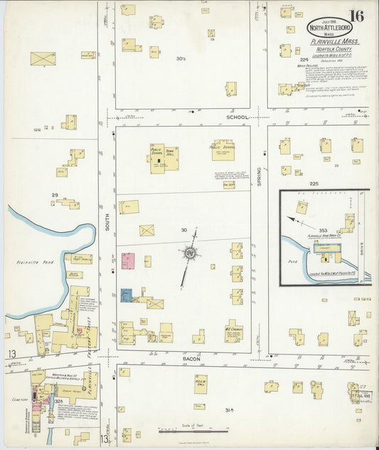 Sanborn Fire Insurance Map from North Attleborough, Bristol County, Massachusetts (1916), Sheet #0016 - Historic Sanborn Fire Insurance Map Print, vintage old map wall art, antique decor, genealogy gift, Massachusetts Massachusetts map