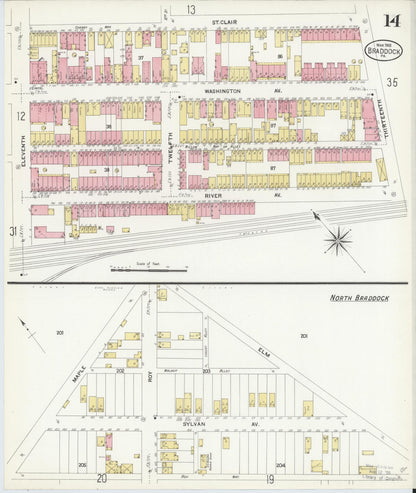 Sanborn Fire Insurance Map from Braddock, Allegheny County, Pennsylvania (1908), Sheet #0014 - Complete Map Set gallery image, historic Sanborn map, vintage wall art, Pennsylvania Pennsylvania