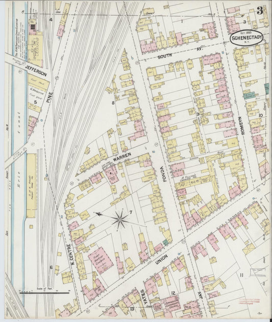 Sanborn Fire Insurance Map from Schenectady, Schenectady County, New York (1889), Sheet #0003 - Historic Sanborn Fire Insurance Map Print, vintage old map wall art, antique decor, genealogy gift, New York New York map