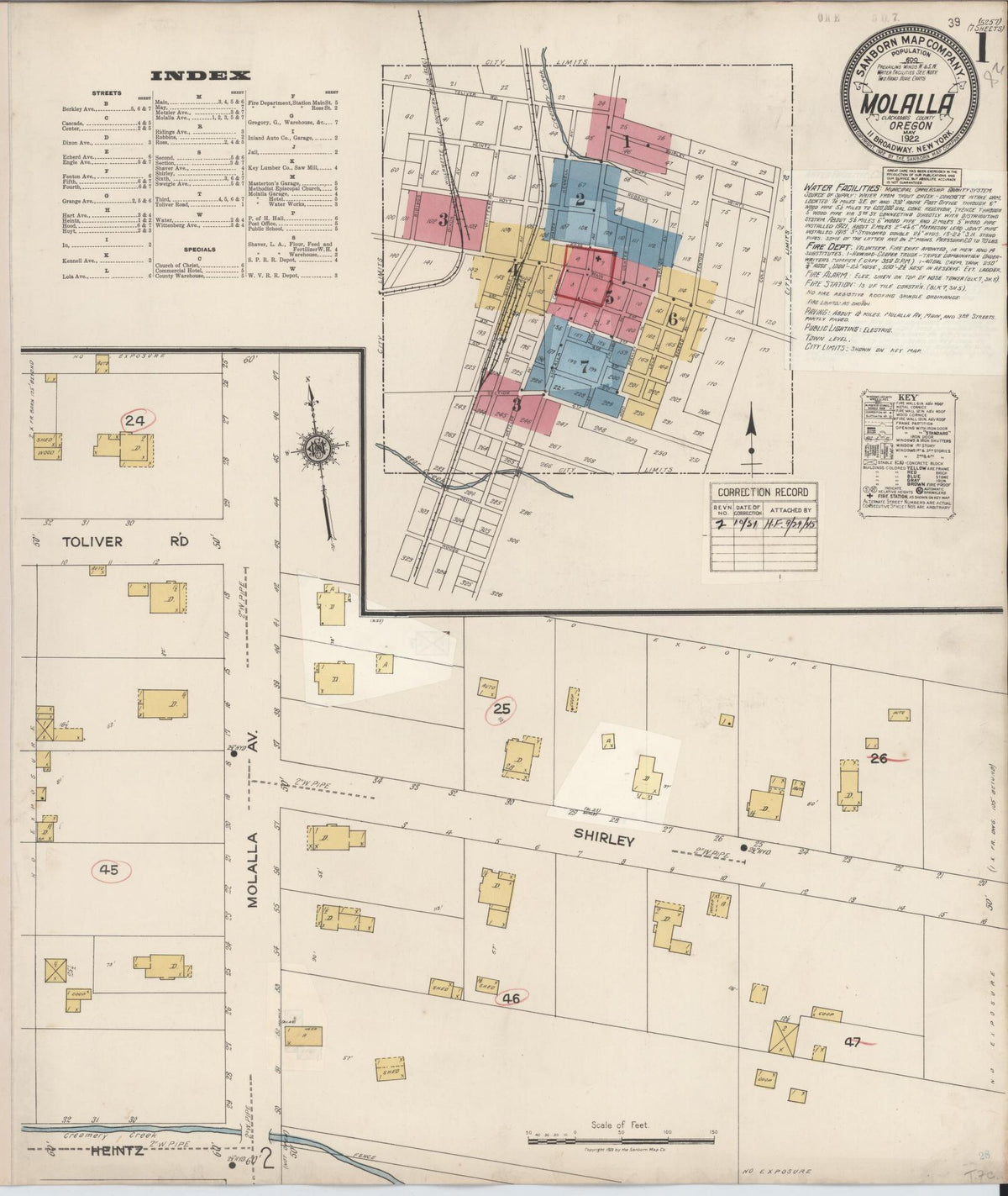 Sanborn Fire Insurance Map from Molalla, Clackamas County, Oregon (1951), Sheet #0001 - Historic Sanborn Fire Insurance Map Print, vintage old map wall art, antique decor, genealogy gift, Oregon Oregon map