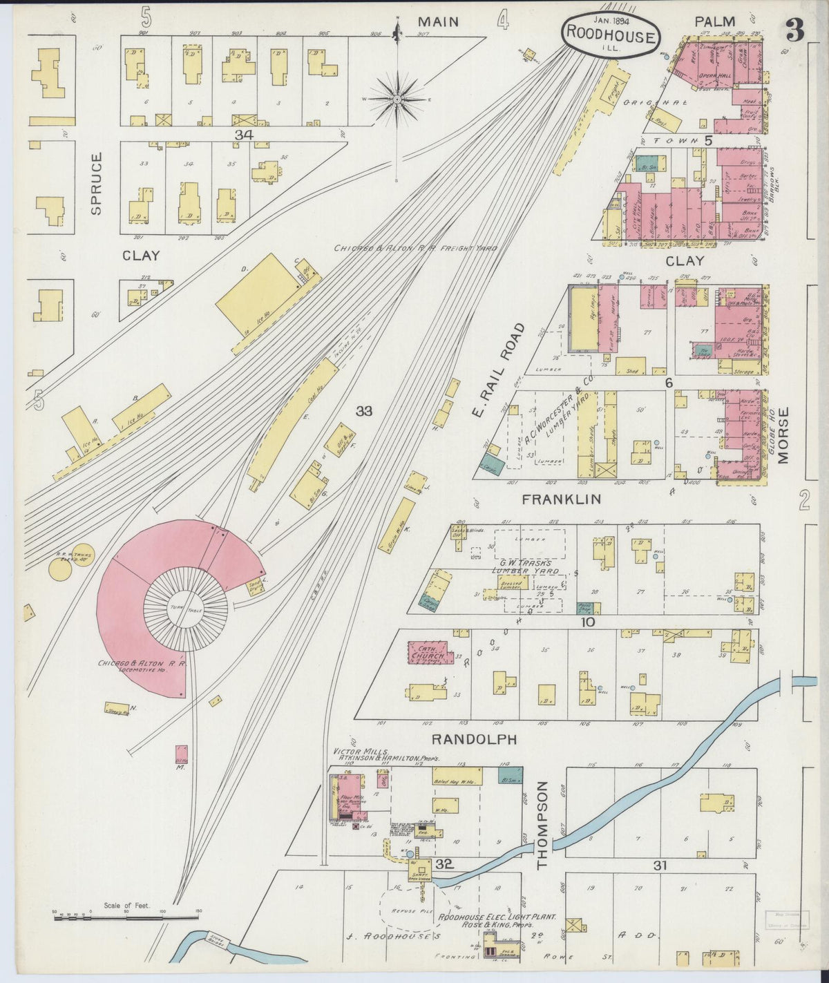 Sanborn Fire Insurance Map from Roodhouse, Greene County, Illinois (1894), Sheet #0003 - Complete Map Set gallery image, historic Sanborn map, vintage wall art, Illinois Illinois