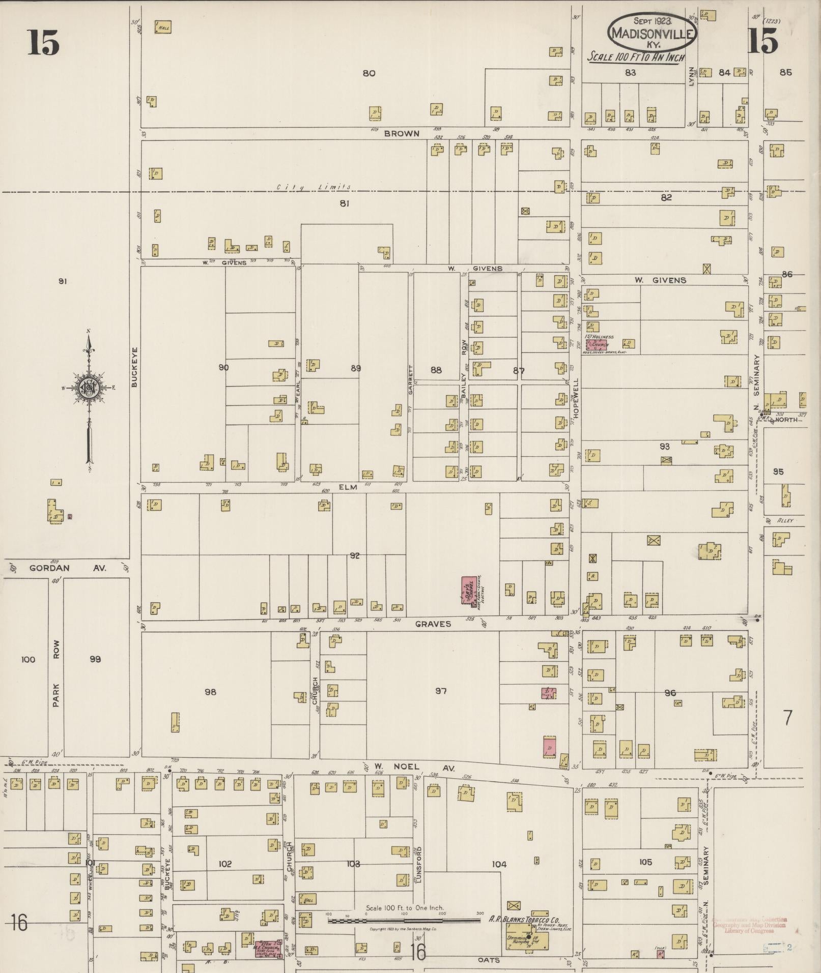 Sanborn Fire Insurance Map from Madisonville, Hopkins County, Kentucky (1923), Sheet #0015 - Complete Map Set gallery image, historic Sanborn map, vintage wall art, Kentucky Kentucky
