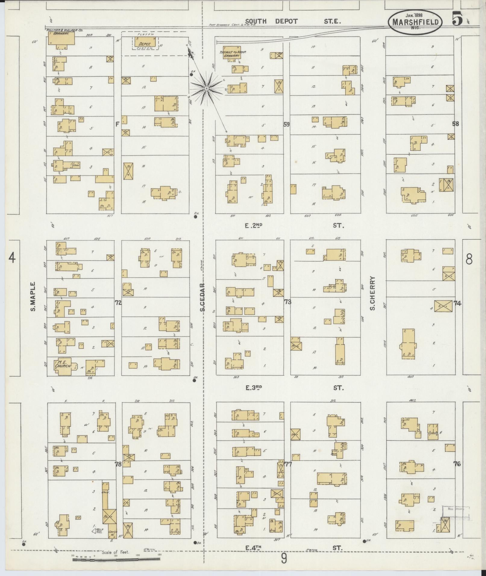 Sanborn Fire Insurance Map from Marshfield, Wood County, Wisconsin (1898), Sheet #0005 - Complete Map Set gallery image, historic Sanborn map, vintage wall art, Wisconsin Wisconsin