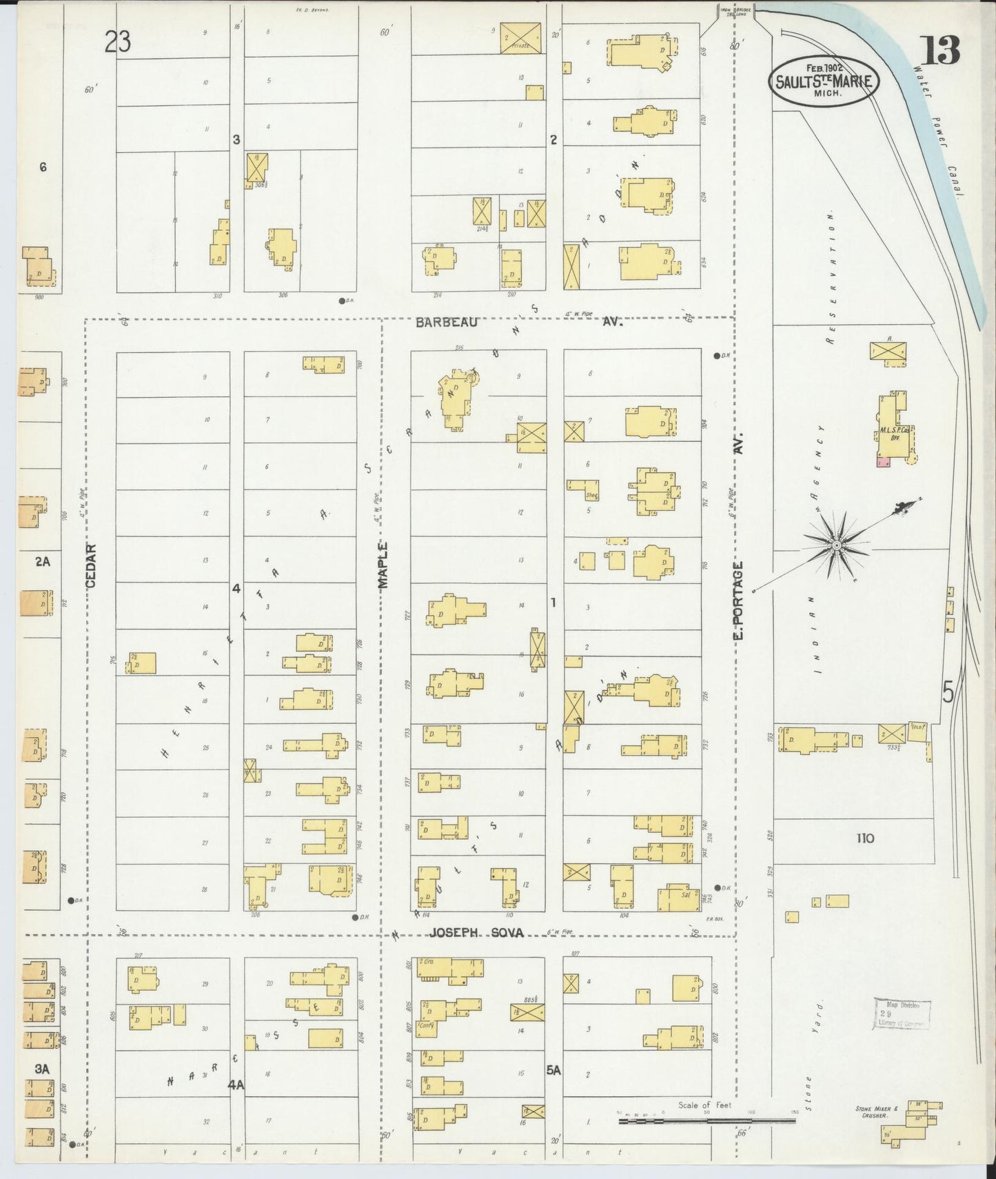 Sanborn Fire Insurance Map from Sault Sainte Marie, Chippewa County, Michigan (1902), Sheet #0013 - Historic Sanborn Fire Insurance Map Print, vintage old map wall art, antique decor, genealogy gift, Michigan Michigan map