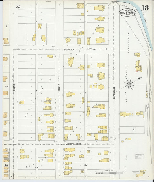 Sanborn Fire Insurance Map from Sault Sainte Marie, Chippewa County, Michigan (1902), Sheet #0013 - Historic Sanborn Fire Insurance Map Print, vintage old map wall art, antique decor, genealogy gift, Michigan Michigan map