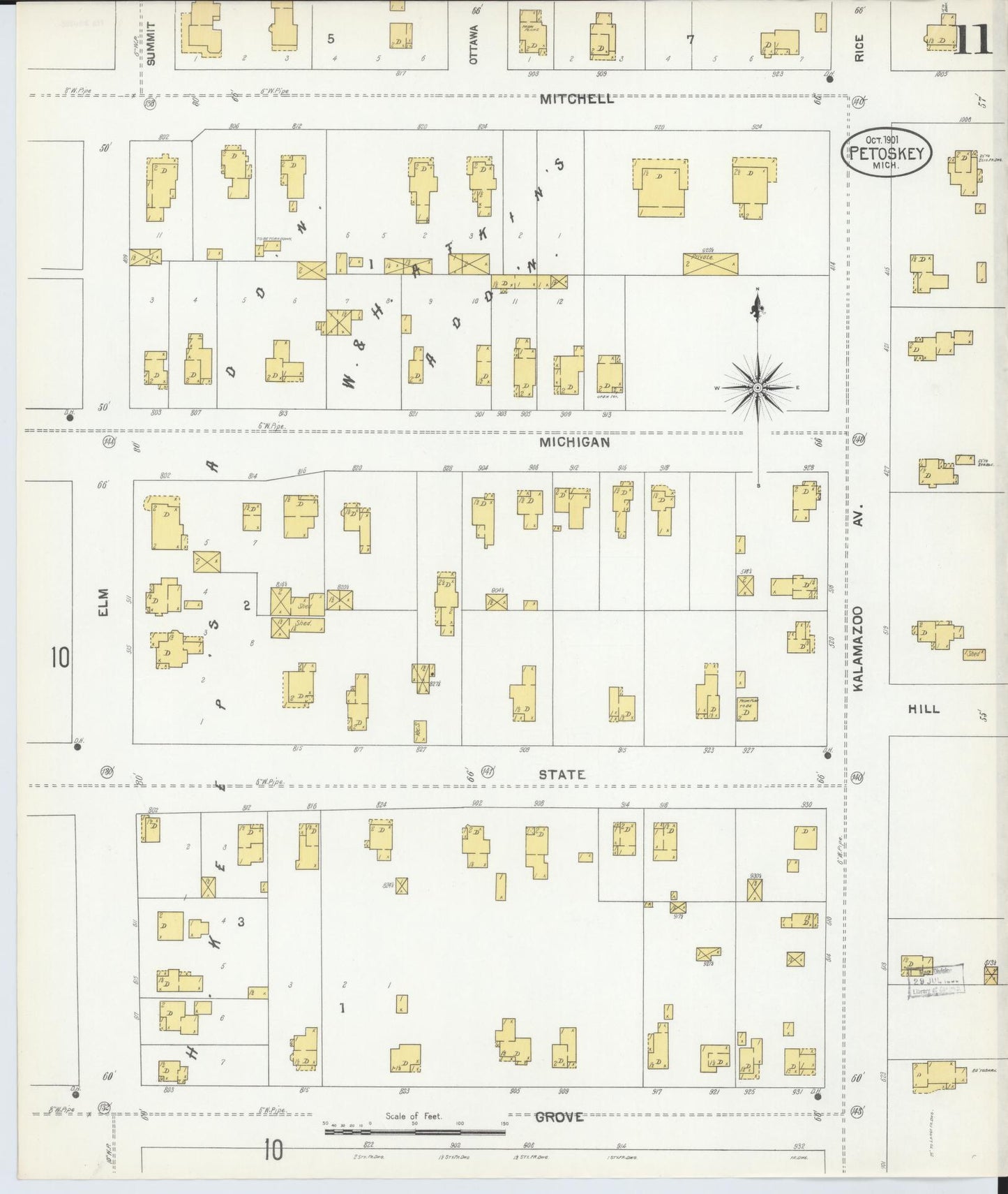 Sanborn Fire Insurance Map from Petoskey, Emmet County, Michigan (1901), Sheet #0011 - Complete Map Set gallery image, historic Sanborn map, vintage wall art, Michigan Michigan