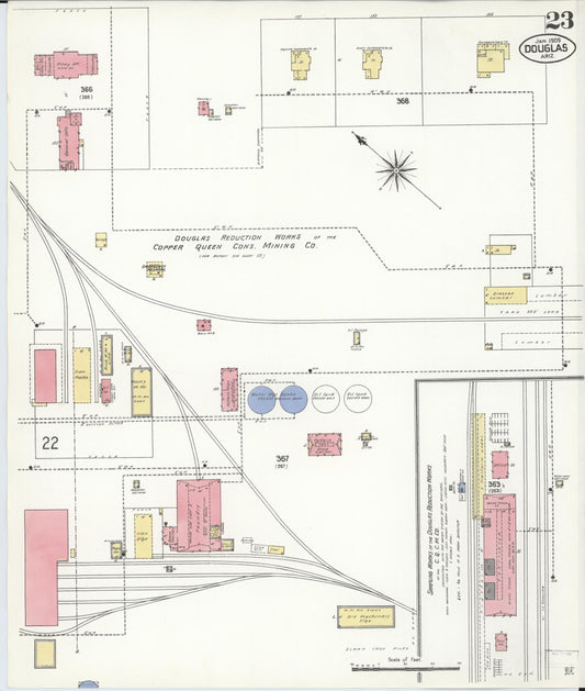 Sanborn Fire Insurance Map from Douglas, Cochise County, Arizona (1909), Sheet #0023 - Historic Sanborn Fire Insurance Map Print, vintage old map wall art, antique decor, genealogy gift, Arizona Arizona map