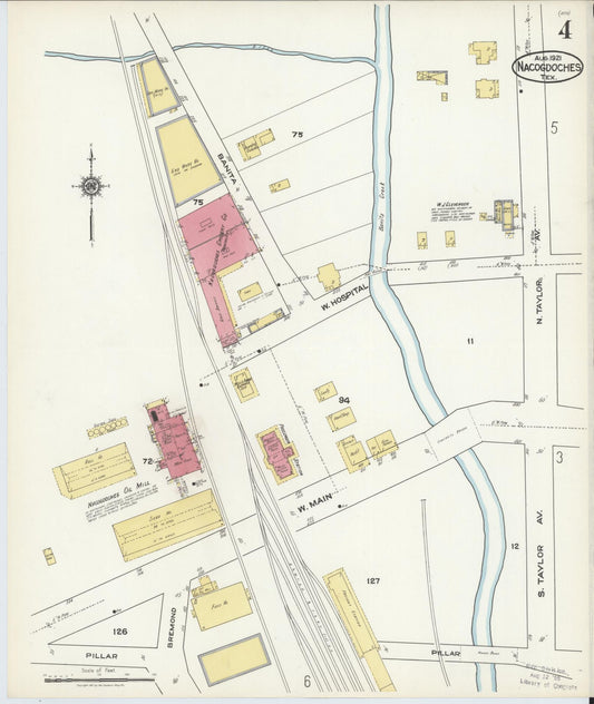 Sanborn Fire Insurance Map from Nacogdoches, Nacogdoches County, Texas (1921), Sheet #0004 - Historic Sanborn Fire Insurance Map Print, vintage old map wall art, antique decor, genealogy gift, Texas Texas map
