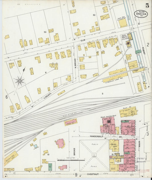 Sanborn Fire Insurance Map from Oneida, Madison County, New York (1899), Sheet #0005 - Historic Sanborn Fire Insurance Map Print, vintage old map wall art, antique decor, genealogy gift, New York New York map
