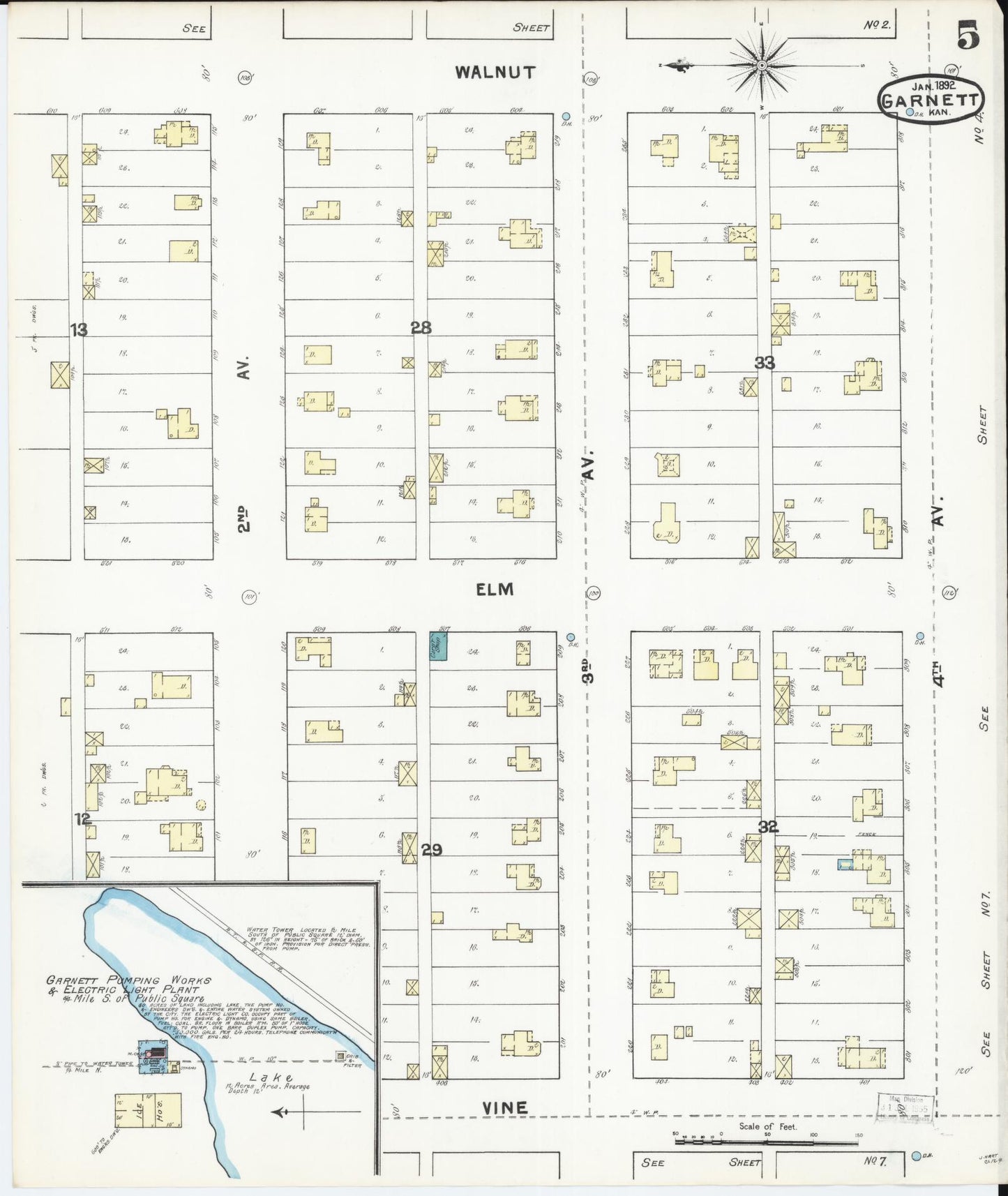 Sanborn Fire Insurance Map from Garnett, Anderson County, Kansas (1892), Sheet #0005 - Complete Map Set gallery image, historic Sanborn map, vintage wall art, Kansas Kansas