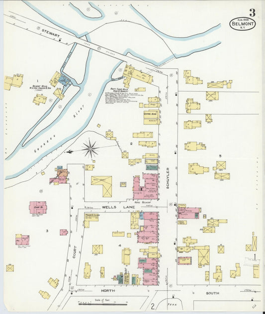 Sanborn Fire Insurance Map from Belmont, Allegany County, New York (1909), Sheet #0003 - Historic Sanborn Fire Insurance Map Print, vintage old map wall art, antique decor, genealogy gift, New York New York map