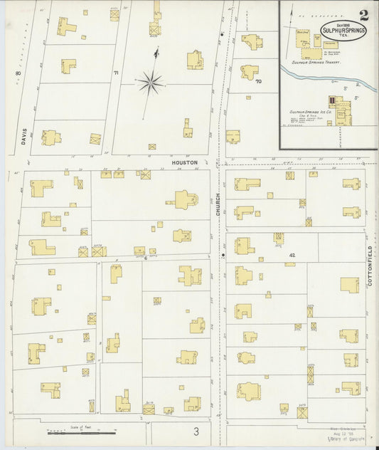 Sanborn Fire Insurance Map from Sulphur Springs, Hopkins County, Texas (1898), Sheet #0002 - Historic Sanborn Fire Insurance Map Print, vintage old map wall art, antique decor, genealogy gift, Texas Texas map