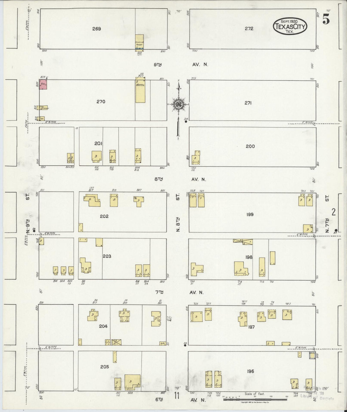 Sanborn Fire Insurance Map from Texas City, Galveston County, Texas (1920), Sheet #0005 - Historic Sanborn Fire Insurance Map Print, vintage old map wall art, antique decor, genealogy gift, Texas Texas map