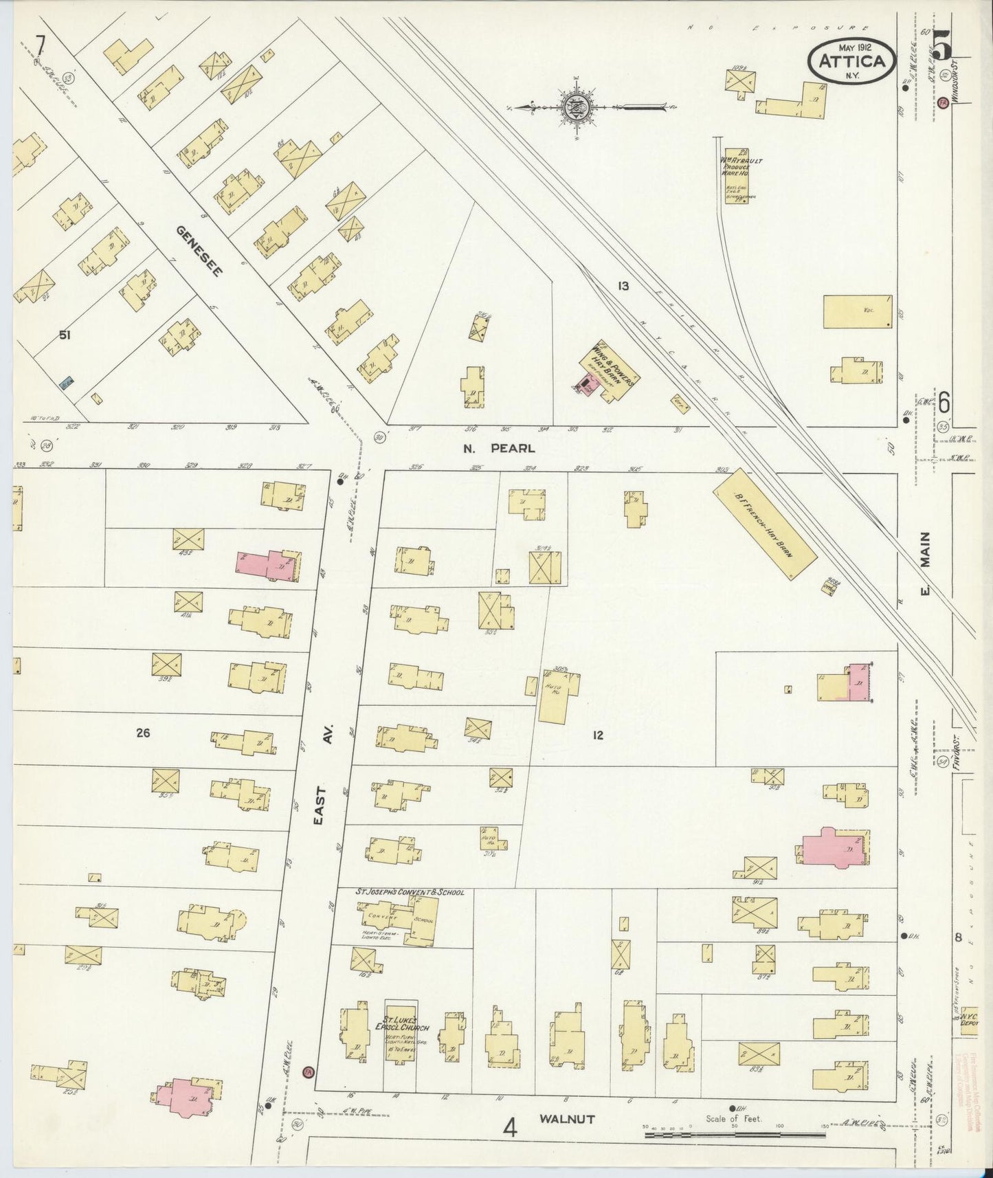 Sanborn Fire Insurance Map from Attica, Wyoming County, New York (1912), Sheet #0005 - Complete Map Set gallery image, historic Sanborn map, vintage wall art, Attica Wyoming