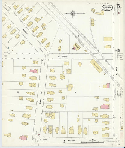 Sanborn Fire Insurance Map from Attica, Wyoming County, New York (1912), Sheet #0005 - Complete Map Set gallery image, historic Sanborn map, vintage wall art, Attica Wyoming