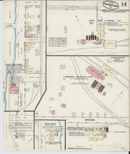 Sanborn Fire Insurance Map from Youngstown, Mahoning County, Ohio (1884), Sheet #0014 - Historic Sanborn Fire Insurance Map Print, vintage old map wall art, antique decor, genealogy gift, Ohio Ohio map