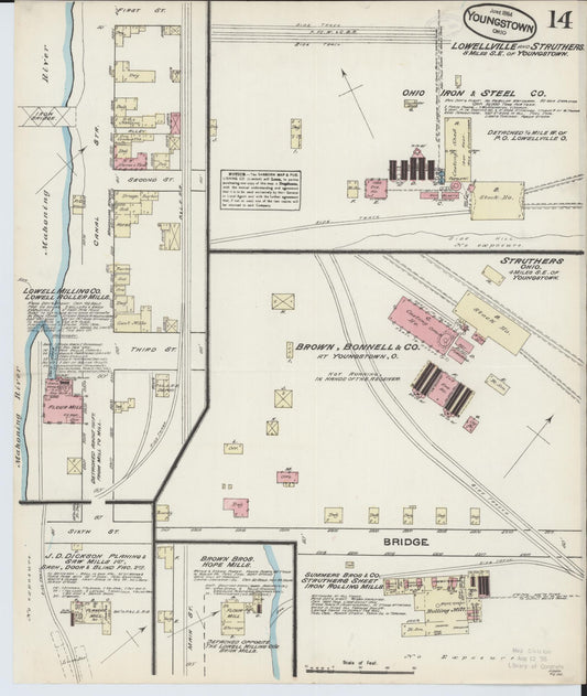 Sanborn Fire Insurance Map from Youngstown, Mahoning County, Ohio (1884), Sheet #0014 - Historic Sanborn Fire Insurance Map Print, vintage old map wall art, antique decor, genealogy gift, Ohio Ohio map