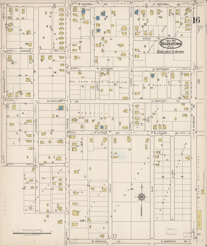 Sanborn Fire Insurance Map from Bradentown, Manatee County, Florida (1922), Sheet #0016 - Historic Sanborn Fire Insurance Map Print, vintage old map wall art, antique decor, genealogy gift, Florida Florida map