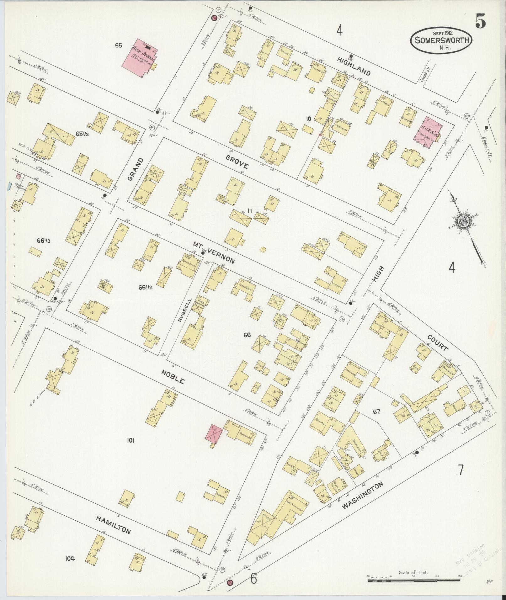 Sanborn Fire Insurance Map from Somersworth, Strafford County, New Hampshire (1912), Sheet #0005 - Historic Sanborn Fire Insurance Map Print, vintage old map wall art, antique decor, genealogy gift, Maine Maine map