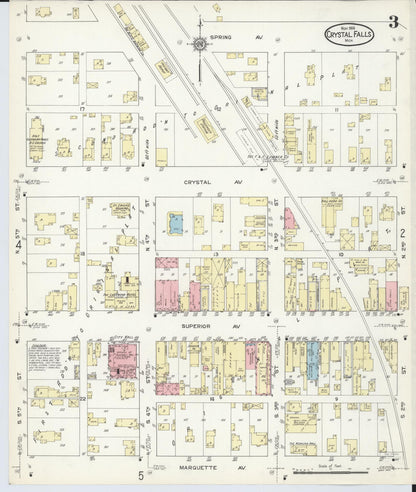 Sanborn Fire Insurance Map from Crystal Falls, Iron County, Michigan (1914), Sheet #0003 - Historic Sanborn Fire Insurance Map Print, vintage old map wall art, antique decor, genealogy gift, Michigan Michigan map