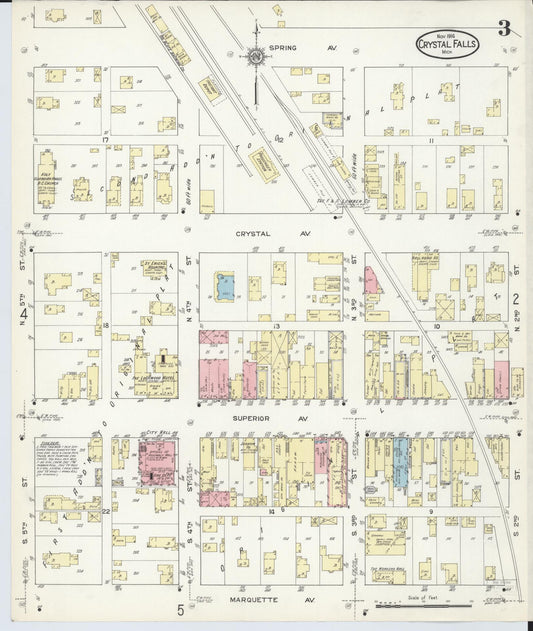 Sanborn Fire Insurance Map from Crystal Falls, Iron County, Michigan (1914), Sheet #0003 - Historic Sanborn Fire Insurance Map Print, vintage old map wall art, antique decor, genealogy gift, Michigan Michigan map