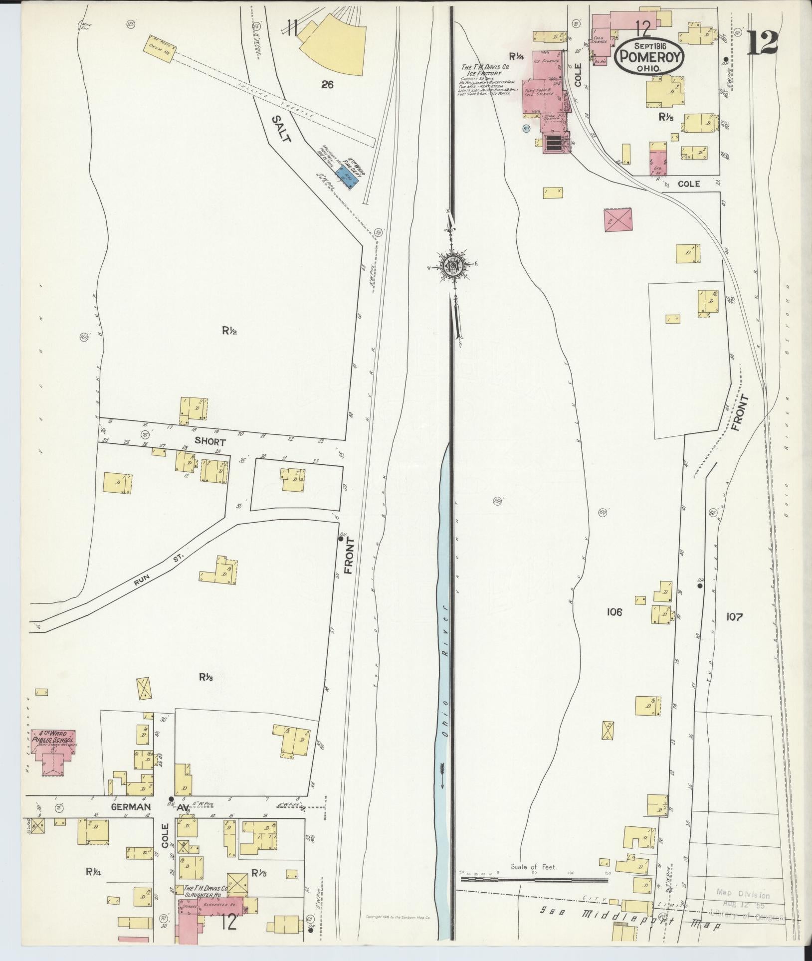 Sanborn Fire Insurance Map from Pomeroy, Meigs County, Ohio (1916), Sheet #0012 - Historic Sanborn Fire Insurance Map Print, vintage old map wall art, antique decor, genealogy gift, Ohio Ohio map
