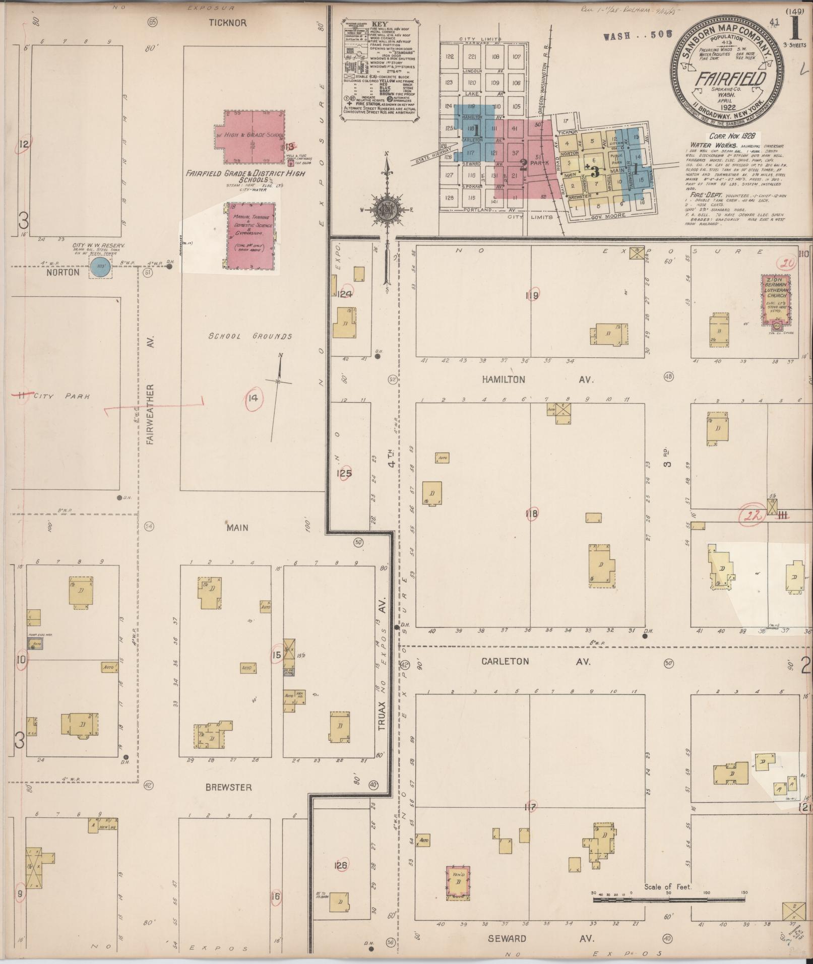 Sanborn Fire Insurance Map from Fairfield, Spokane County, Washington (1928), Sheet #0001 - Complete Map Set gallery image, historic Sanborn map, vintage wall art, Washington Washington
