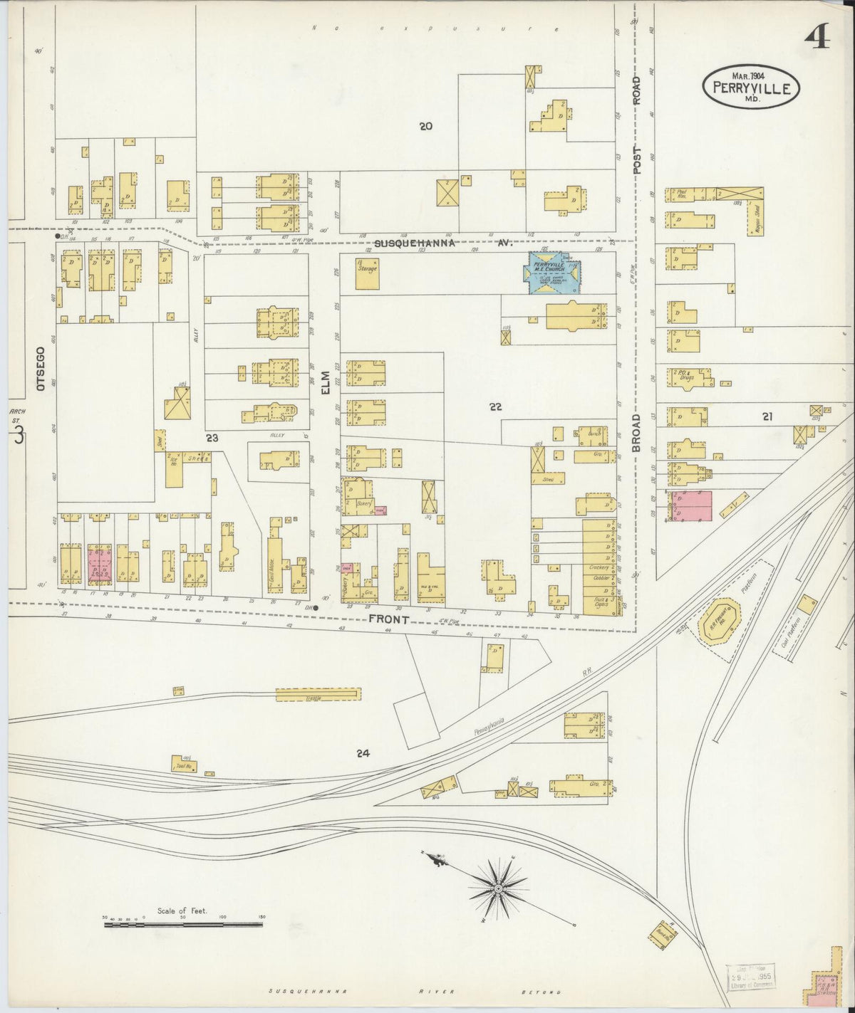 Sanborn Fire Insurance Map from Perryville, Cecil County, Maryland (1904), Sheet #0004 - Historic Sanborn Fire Insurance Map Print, vintage old map wall art, antique decor, genealogy gift, Maryland Maryland map