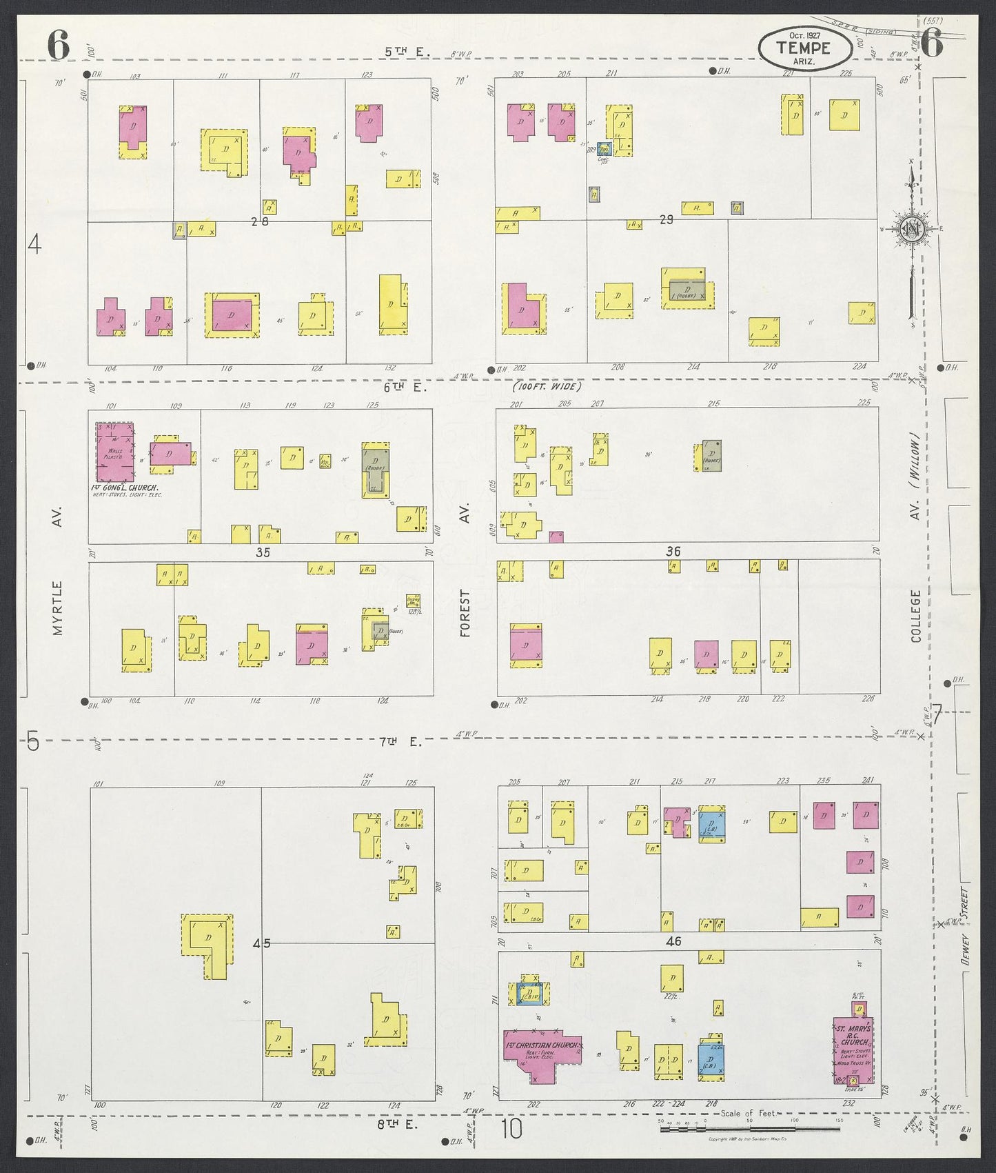 Sanborn Fire Insurance Map from Tempe, Maricopa County, Arizona (1927), Sheet #0006 - Complete Map Set gallery image, historic Sanborn map, vintage wall art, Arizona Arizona