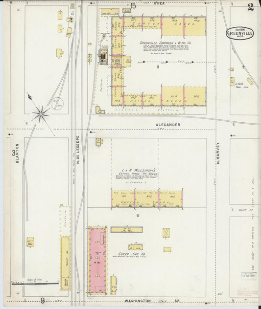 Sanborn Fire Insurance Map from Greenville, Washington County, Mississippi (1896), Sheet #0002 - Historic Sanborn Fire Insurance Map Print, vintage old map wall art, antique decor, genealogy gift, Mississippi Mississippi map