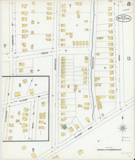 Sanborn Fire Insurance Map from White Plains, Westchester County, New York (1900), Sheet #0008 - Historic Sanborn Fire Insurance Map Print, vintage old map wall art, antique decor, genealogy gift, New York New York map