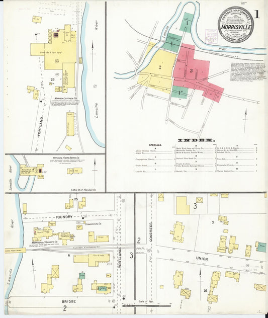 Sanborn Fire Insurance Map from Morrisville, Lamoille County, Vermont (1903), Sheet #0001 - Historic Sanborn Fire Insurance Map Print, vintage old map wall art, antique decor, genealogy gift, Vermont Vermont map