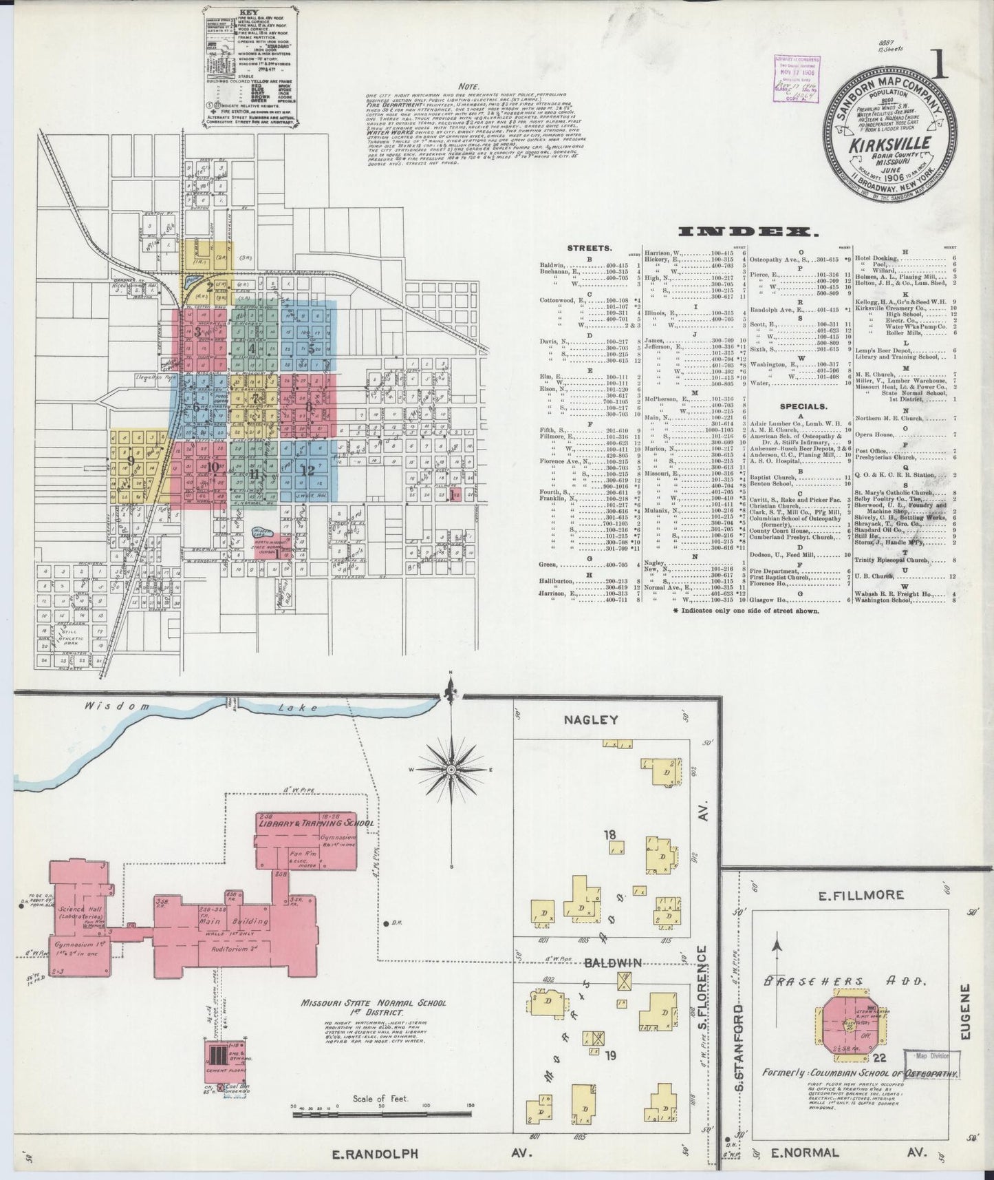 Sanborn Fire Insurance Map from Kirksville, Adair County, Missouri (1906), Sheet #0001 - Complete Map Set gallery image, historic Sanborn map, vintage wall art, Missouri Missouri