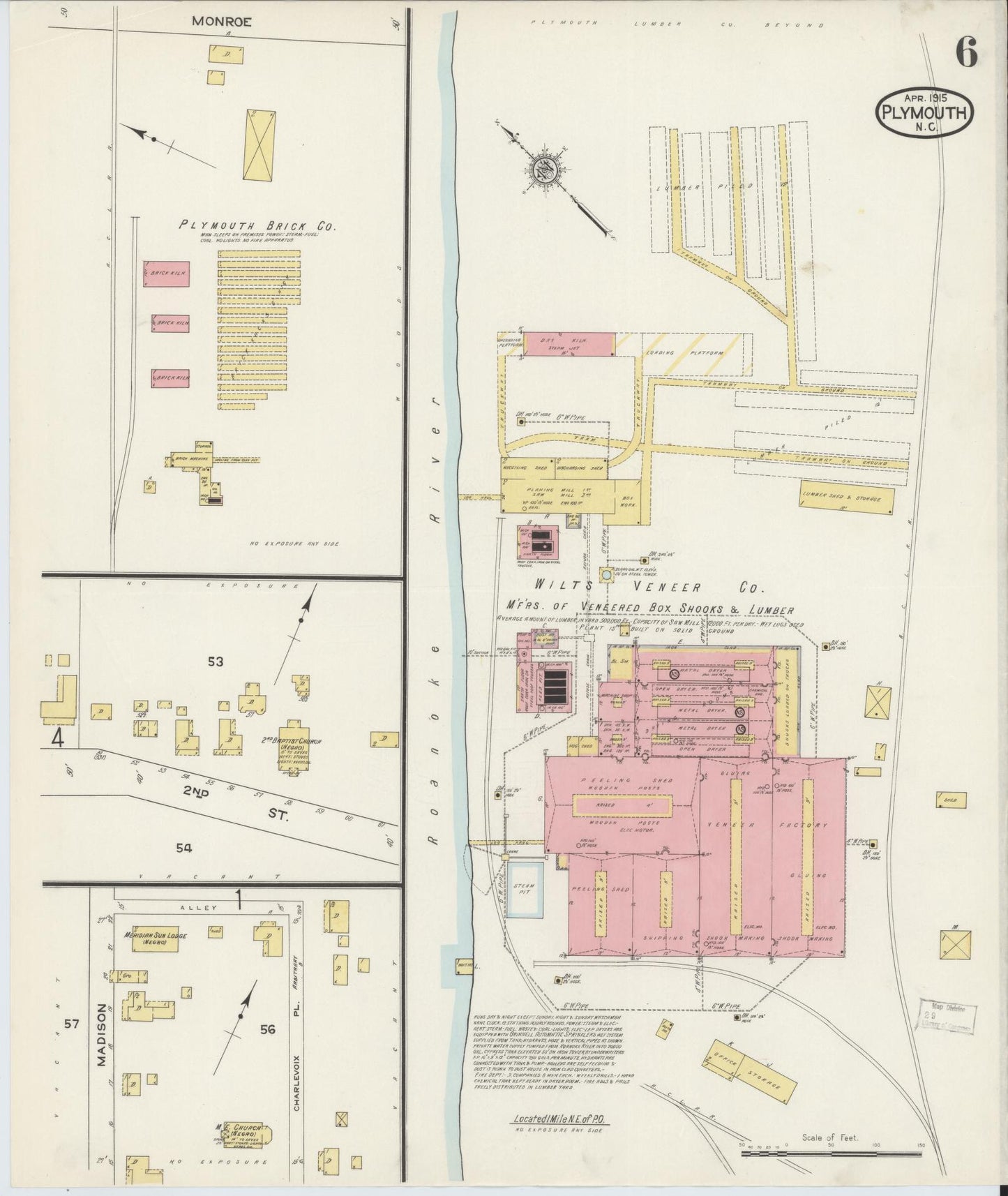 Sanborn Fire Insurance Map from Plymouth, Washington County, North Carolina (1915), Sheet #0006 - Complete Map Set gallery image, historic Sanborn map, vintage wall art, North Carolina North Carolina