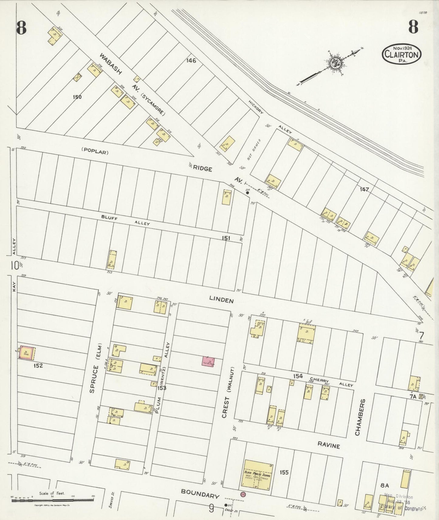 Sanborn Fire Insurance Map from Clairton, Allegheny County, Pennsylvania (1924), Sheet #0008 - Historic Sanborn Fire Insurance Map Print, vintage old map wall art, antique decor, genealogy gift, Pennsylvania Pennsylvania map