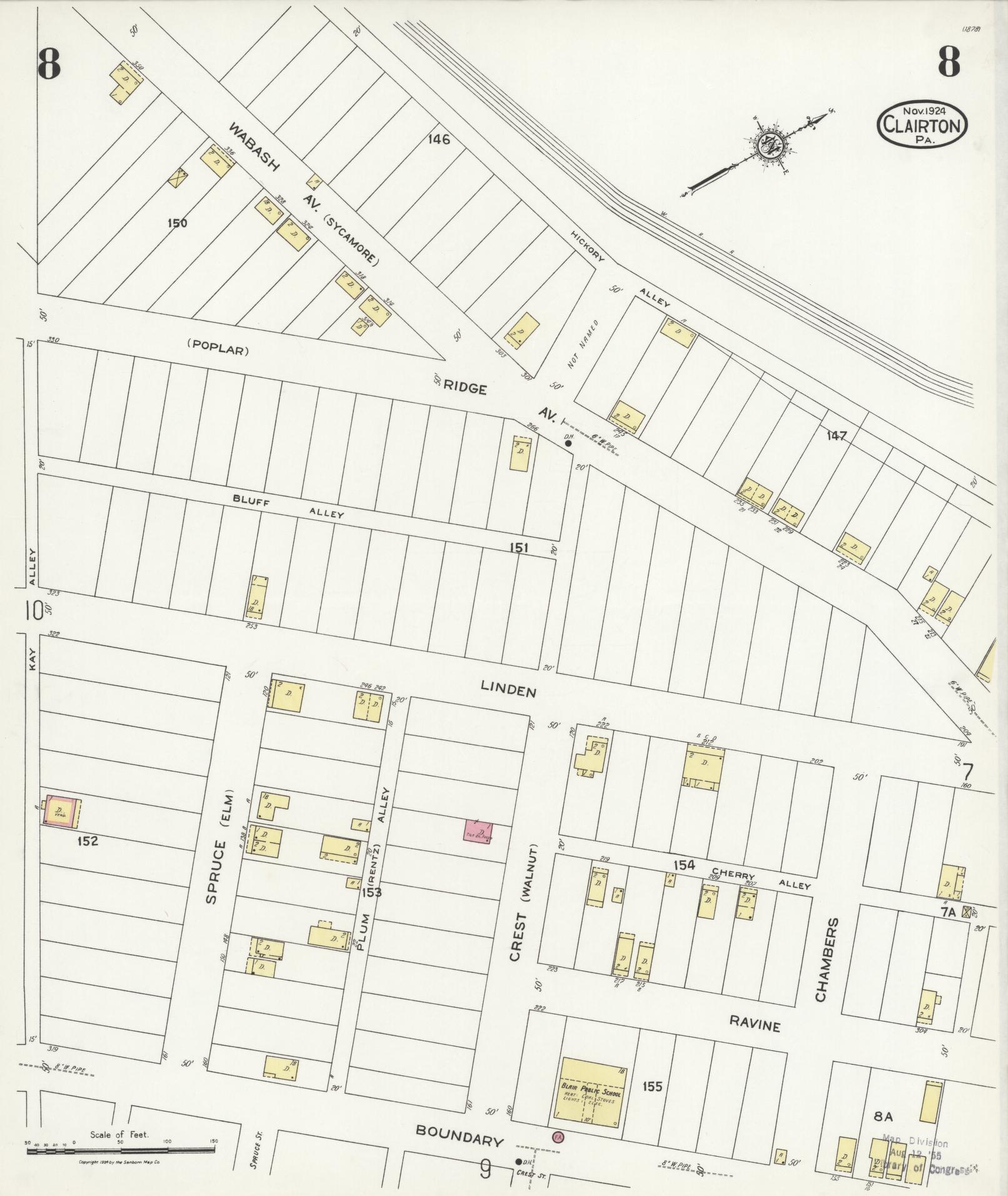 Sanborn Fire Insurance Map from Clairton, Allegheny County, Pennsylvania (1924), Sheet #0008 - Historic Sanborn Fire Insurance Map Print, vintage old map wall art, antique decor, genealogy gift, Pennsylvania Pennsylvania map