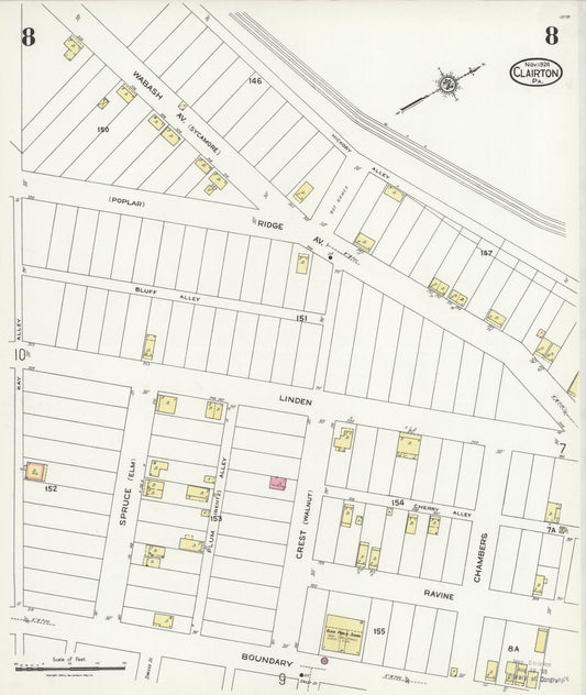 Sanborn Fire Insurance Map from Clairton, Allegheny County, Pennsylvania (1924), Sheet #0008 - Historic Sanborn Fire Insurance Map Print, vintage old map wall art, antique decor, genealogy gift, Pennsylvania Pennsylvania map
