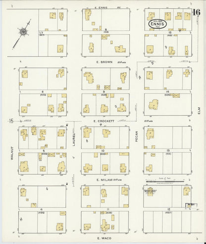 Sanborn Fire Insurance Map from Ennis, Ellis County, Texas (1920), Sheet #0016 - Historic Sanborn Fire Insurance Map Print, vintage old map wall art, antique decor, genealogy gift, Texas Texas map